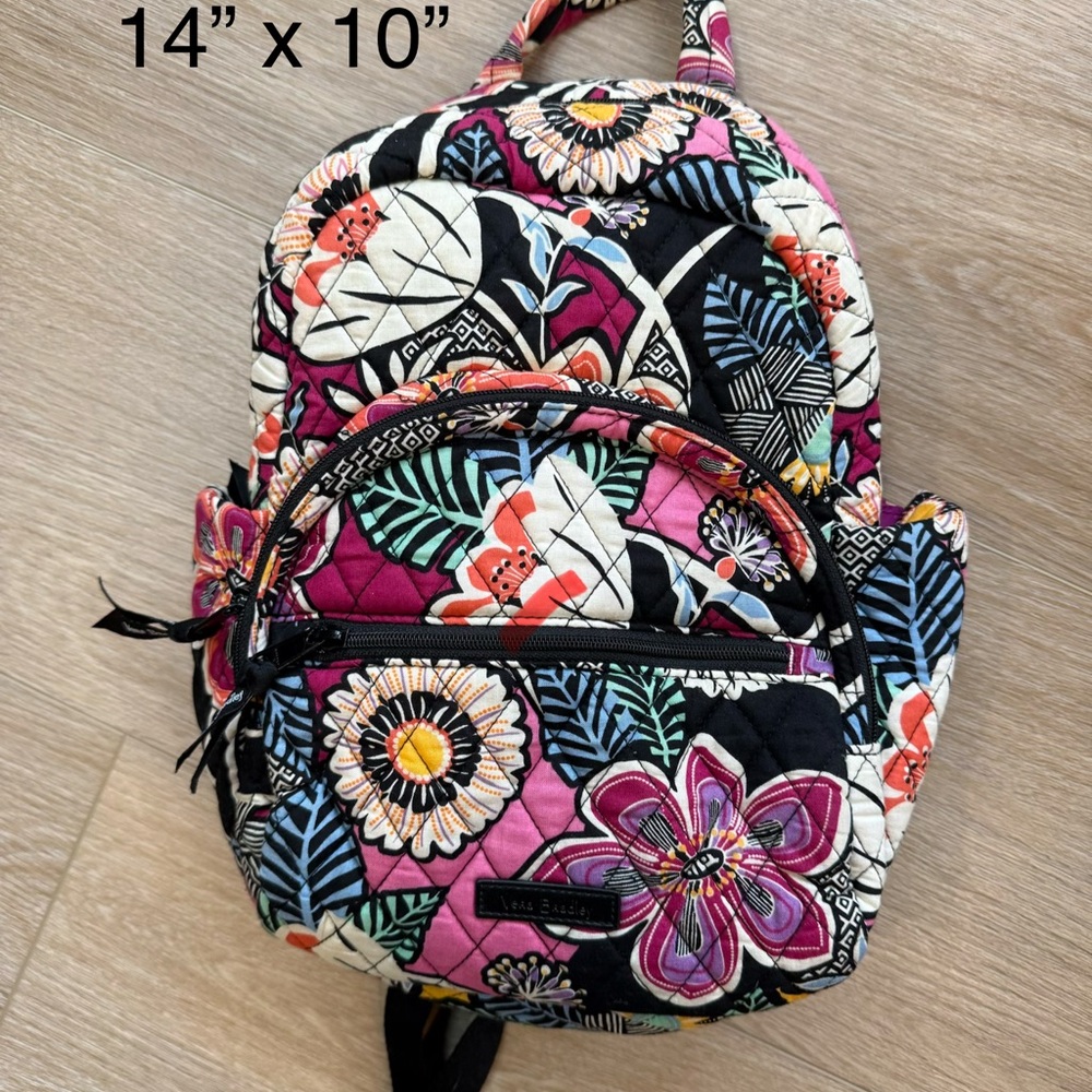 Vera Bradley Women's Quilted Floral Backpack - Black, Pink, and White